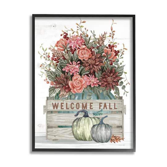 Stupell Industries Welcome Fall Seasonal Blooms Framed Giclee Art